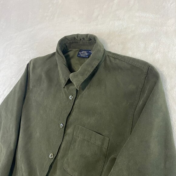 Sonoma Suede Button Up Shirt Olive Army Green Size PM - Picture 2 of 9